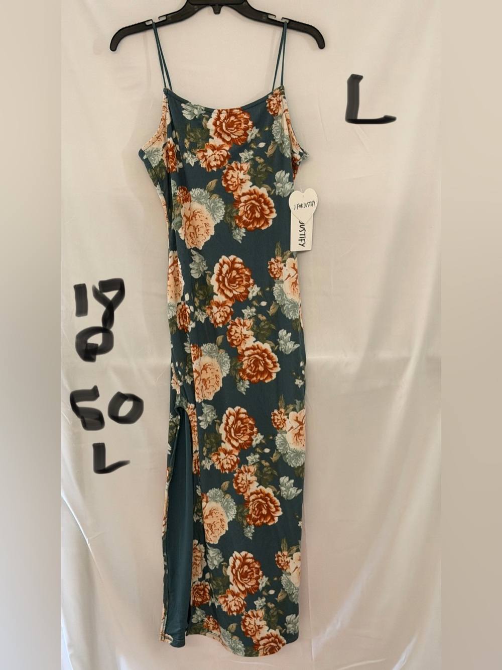 J for Justify Teal Floral Maxi Dress with Rust and Cream Blooms